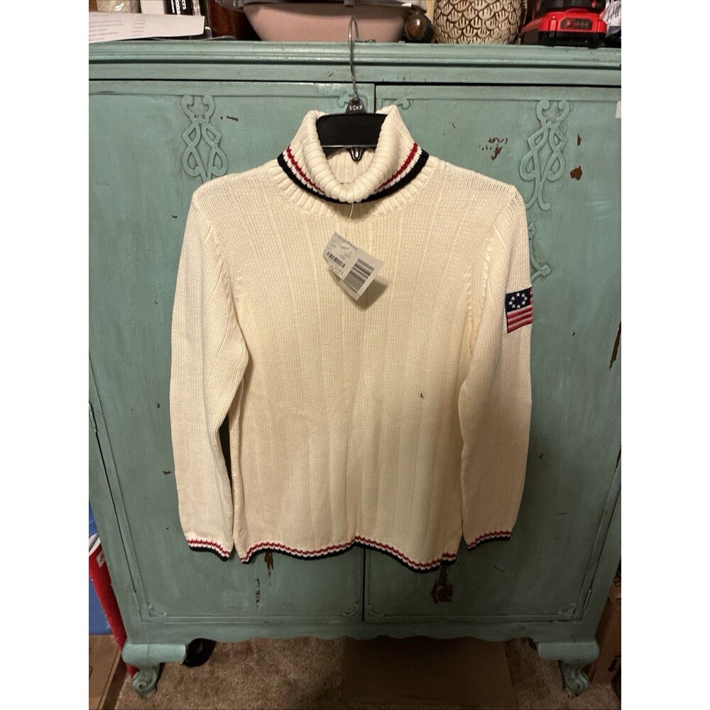 Vintage NWT Casual Corner Sweater Womens L Cotton American Flag Turtleneck USA